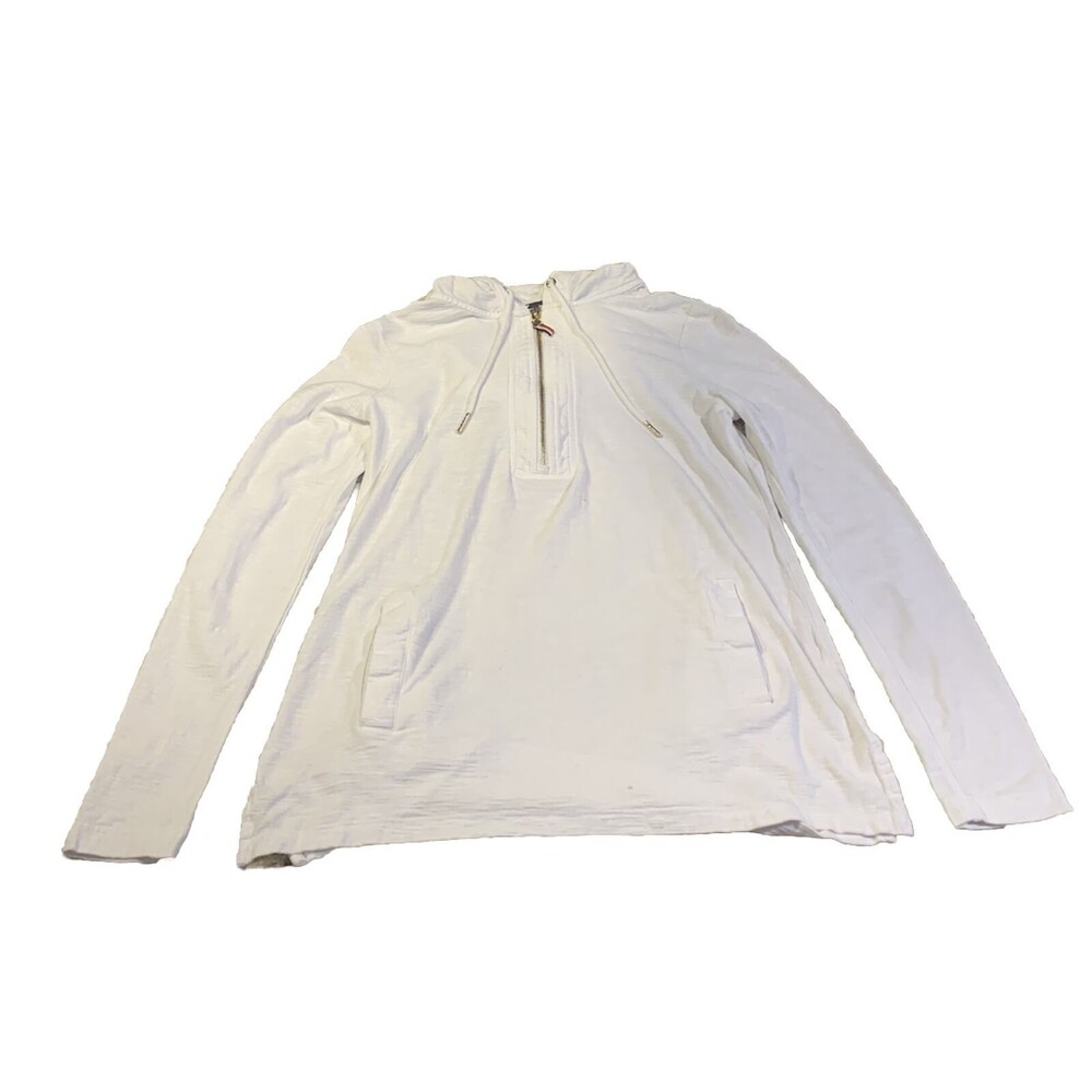 Tommy Hilfiger Womens 1/2 Zip Drawstring Hoodie Top Size XS Long Sleeve White